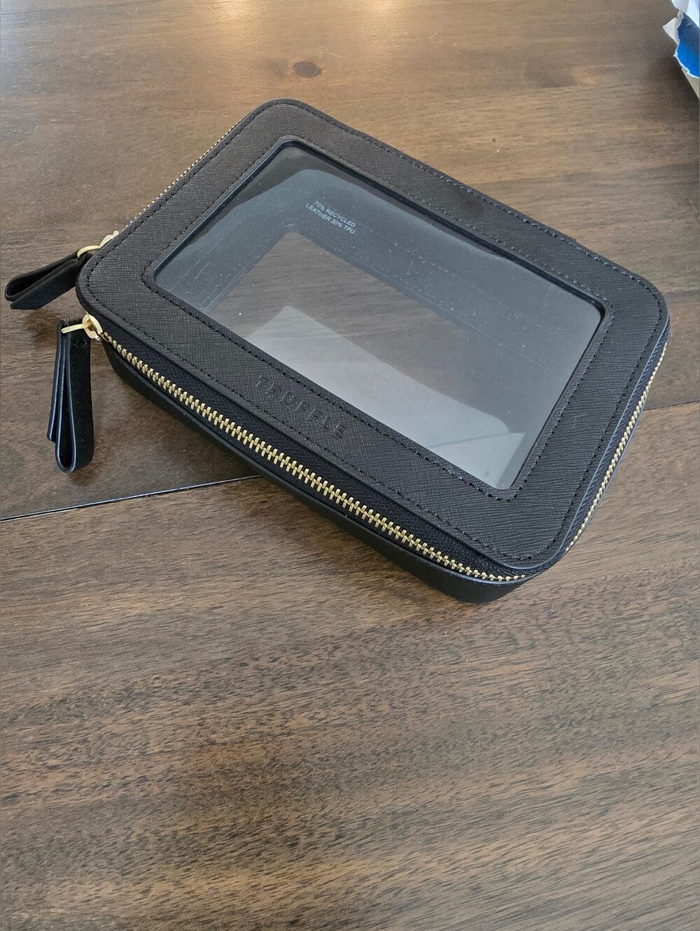 Truffle Clarity Pouch Leather Clear-Window Travel Cosmetic Case with Gold Zipper